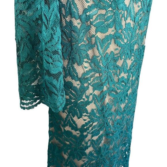 Jessica Howard Womens Teal Lace Sheath Nude Lined Cocktail Party Dress sz 12 - Picture 3 of 16